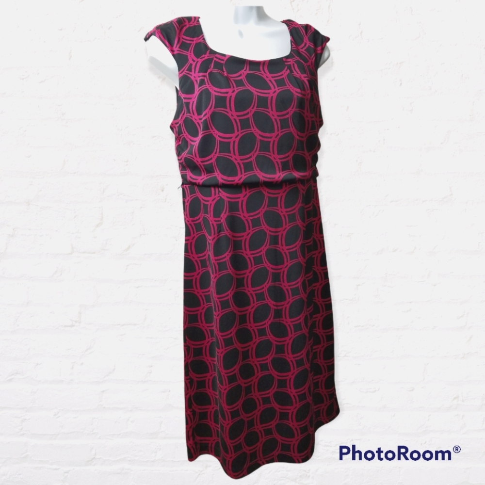 Chadwick's Pink Black Geo Print Cap Sleeve Career Dress 8P